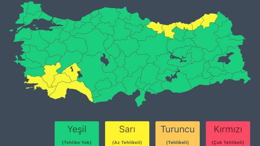 İçişleri Bakanlığı'ndan 10 İle 'Sarı' Kodlu Hava Uyarısı