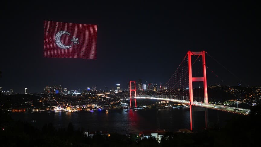 15 Temmuz Şehitler Köprüsü'nde Drone Işık Gösterisi Düzenlendi