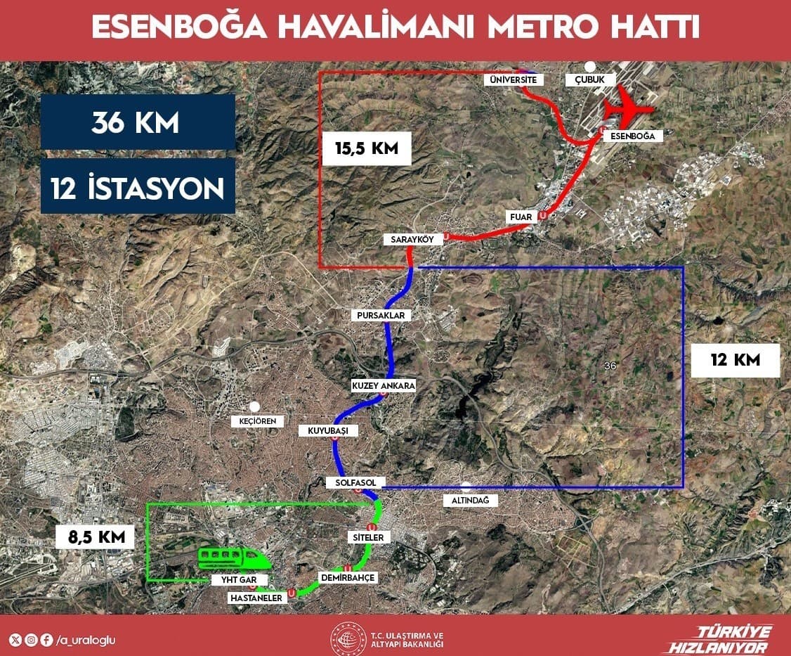 YHT Gar-Esenboğa Havalimanı Arası 36 Kilometrelik Raylı Sistem Hattı Detayları Açıklandı