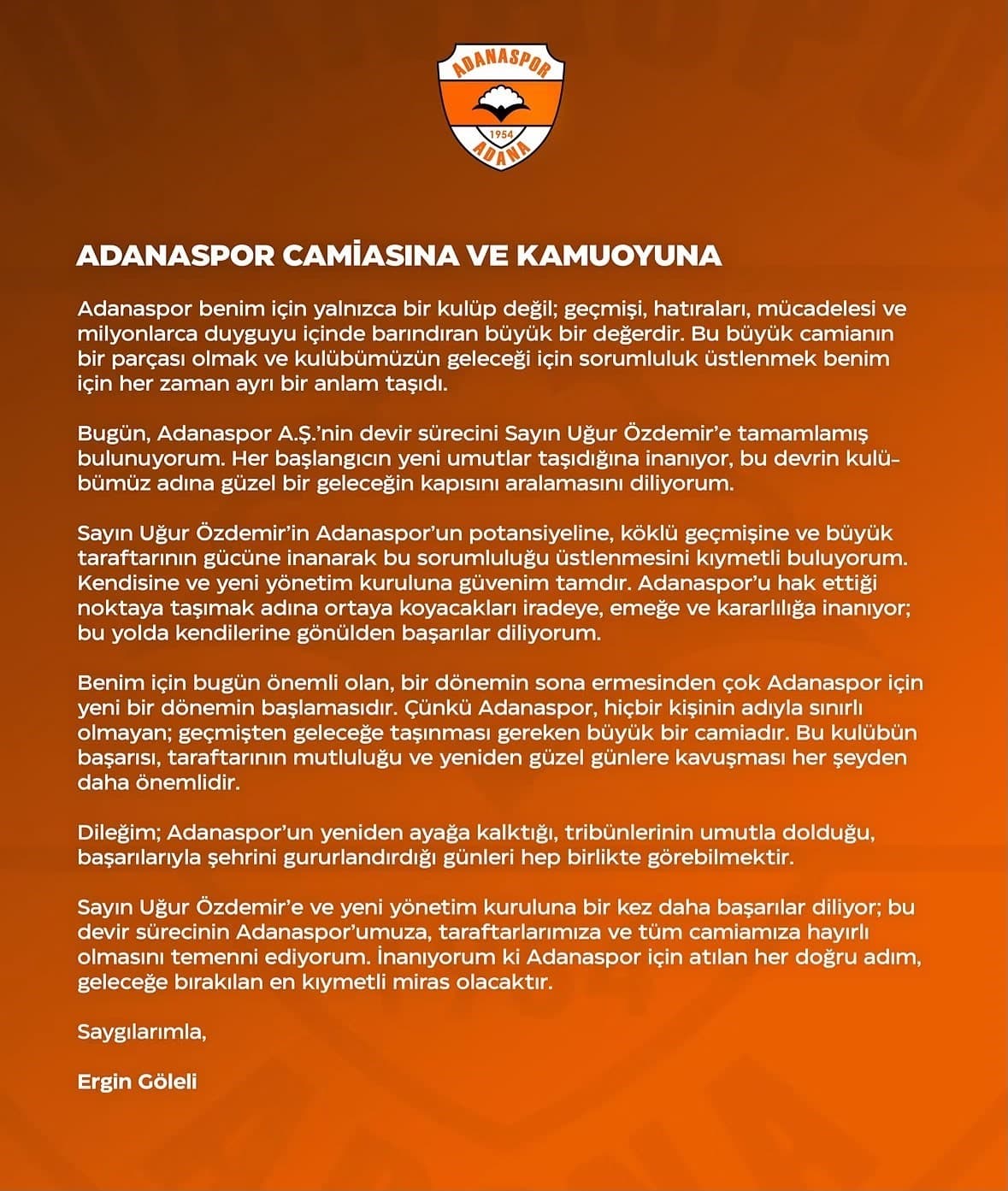 Adanaspor Devir Sürecini Tamamladı: Kulüp Uğur Özdemir'e Devredildi