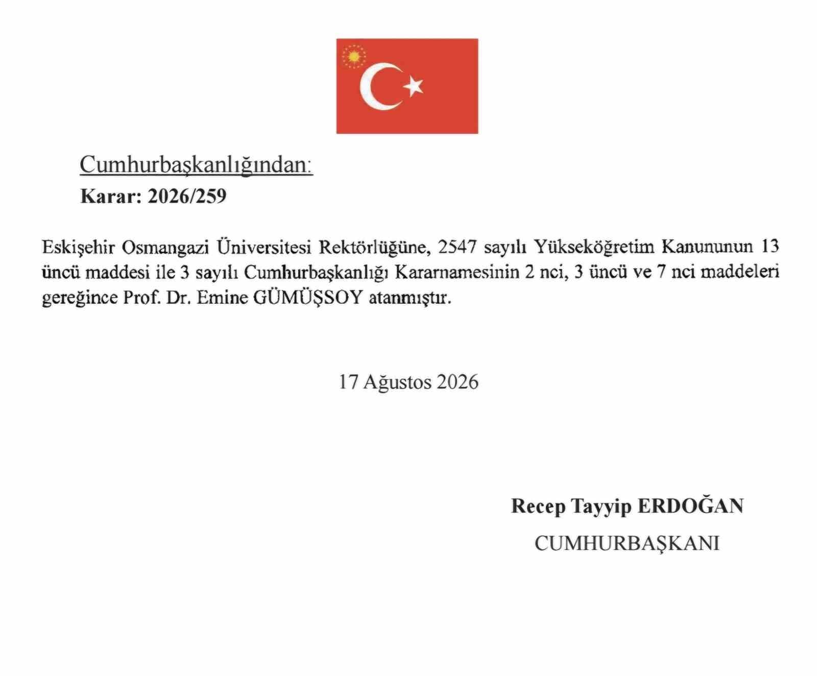 Eskişehir Osmangazi Üniversitesi'ne Yeni Rektör Ataması Yapıldı