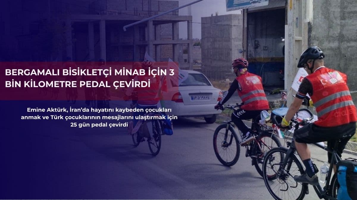 Bergamalı bisikletçi Minab için 3 bin kilometre pedal çevirdi