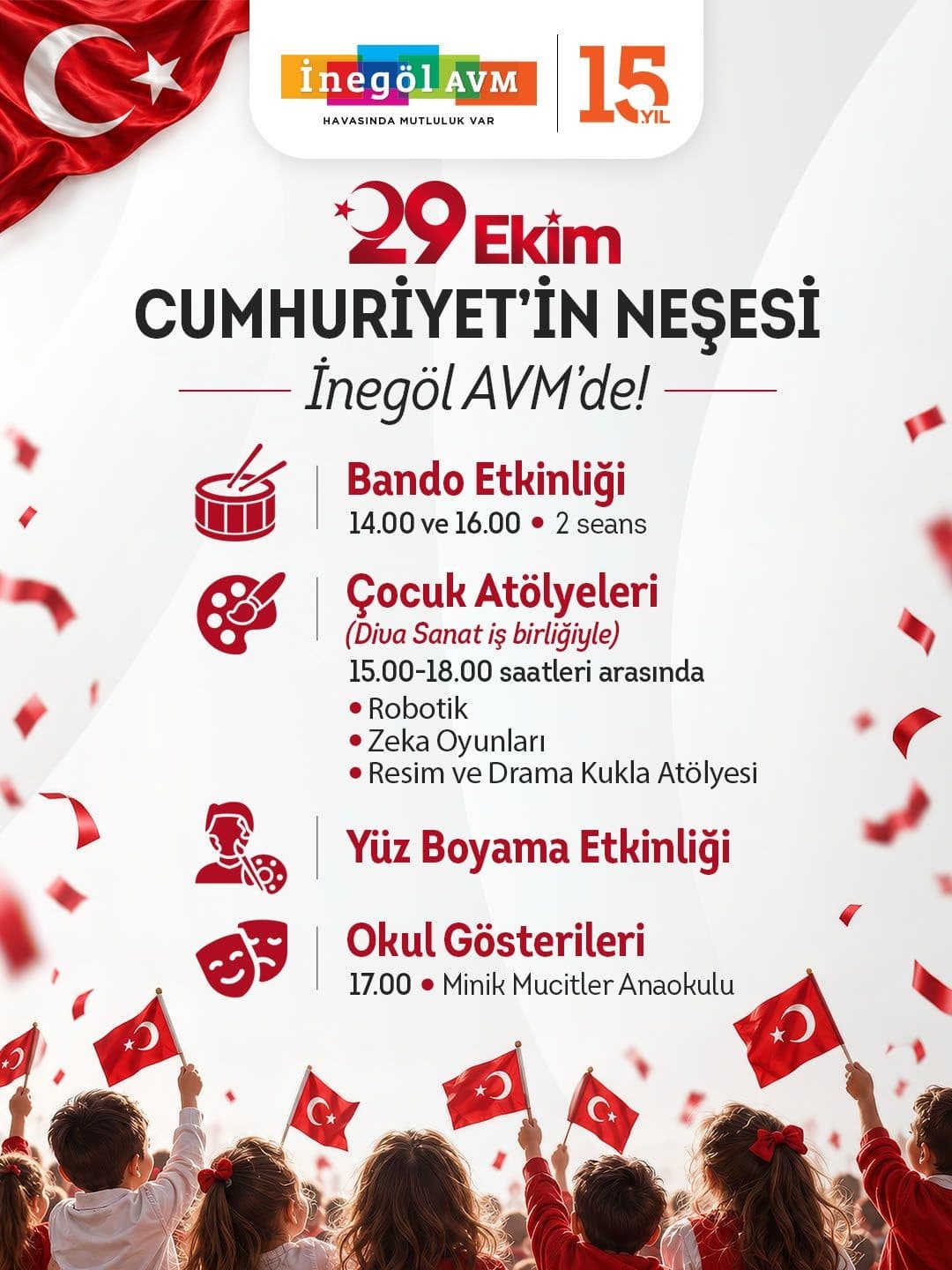 İnegöl AVM, Cumhuriyet Bayramı Kutlamaları ve Ekim Ayı Özel Programları İçin Hazır