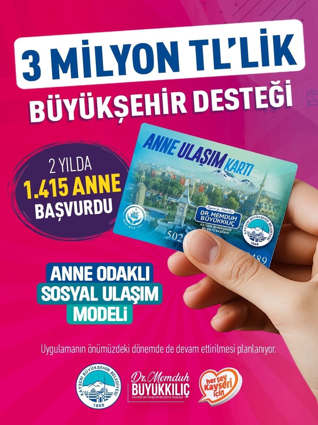 Anne Ulaşım Kartı Projesi: Kayseri Büyükşehir Belediyesi'nden Anneler İçin Ulaşım Desteği