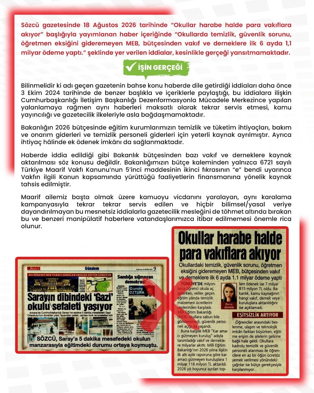 MEB Dezenformasyonla Mücadele: Vakıflara Yapılan Ödeme İddiaları Gerçeği Yansıtmıyor