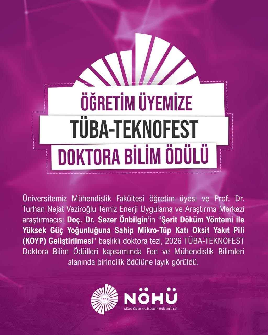 NÖHÜ'den Doktora Bilim Ödülü: Doç. Dr. Sezer Önbilgin Başarısı