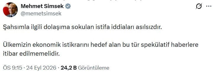 Hazine ve Maliye Bakanı Şimşek: İstifa İddiaları Asılsız
