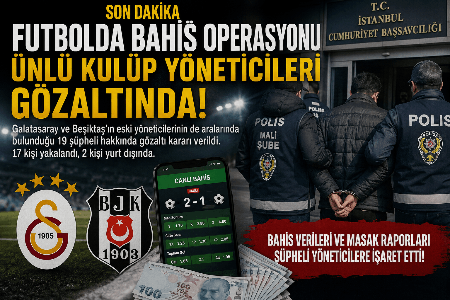 FUTBOLDA DEV BAHİS OPERASYONU! KULÜP YÖNETİCİLERİNE ŞAFAK BASKINI